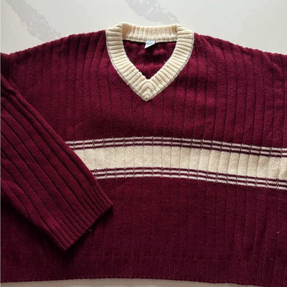 Men's Burgundy V-Neck Sweater